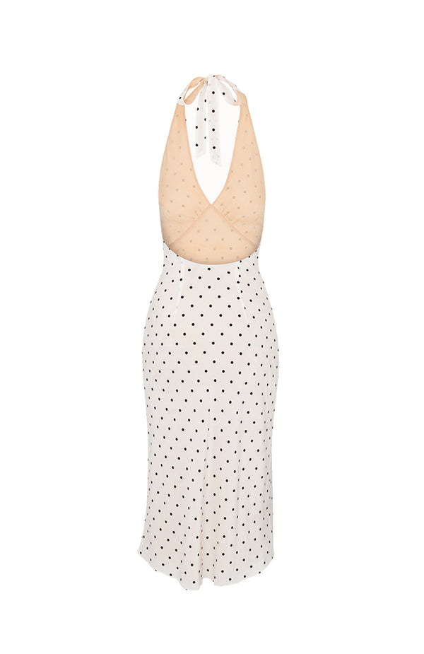 Black Coral Gloria Polka Dot Halter Dress White