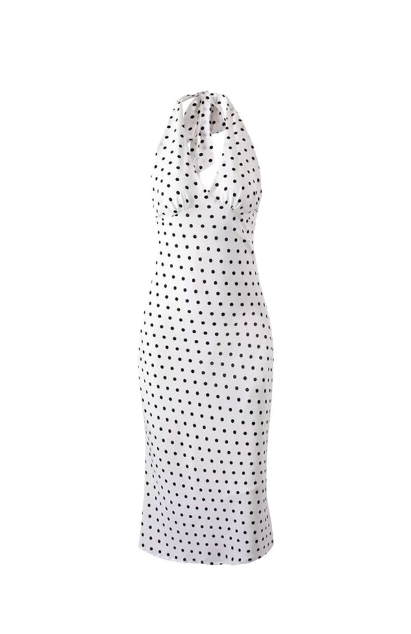 black coral Gloria Polka Dot Halter Dress White