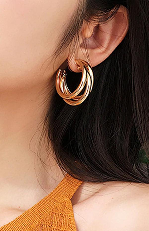 Black Coral Gold 3 Hoop Earrings