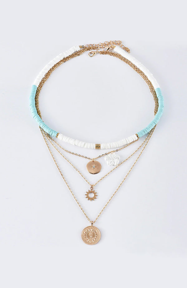 Black Coral Gold Floral Charms Necklace Set