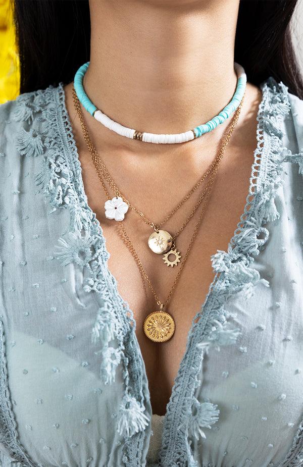 black coral Gold Floral Charms Necklace Set