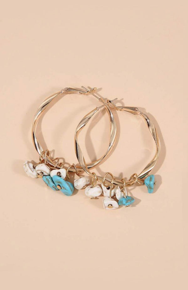 Black Coral Gold Hoop With Natural Stones Earrings