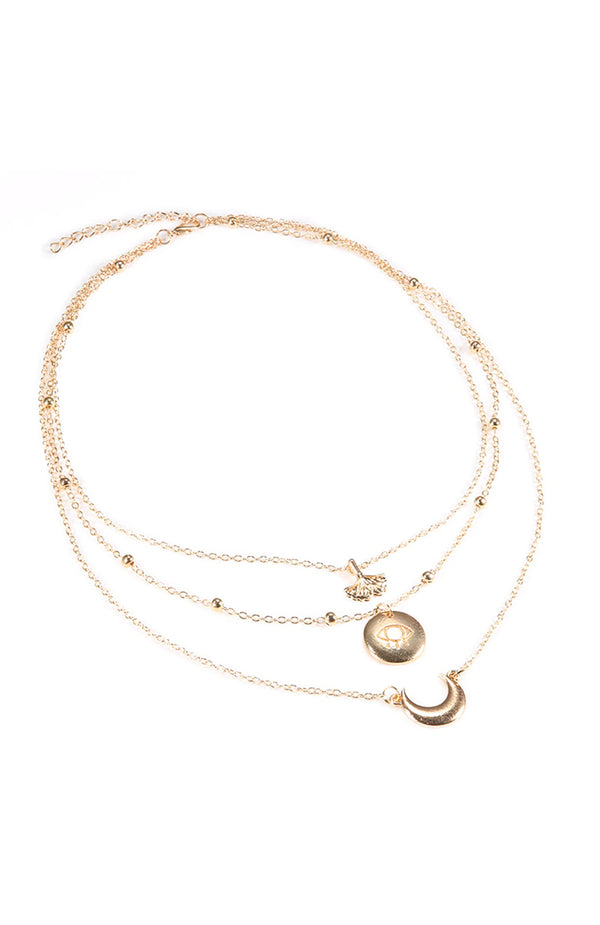 Black Coral Gold Leaf Moon And Eye Necklace