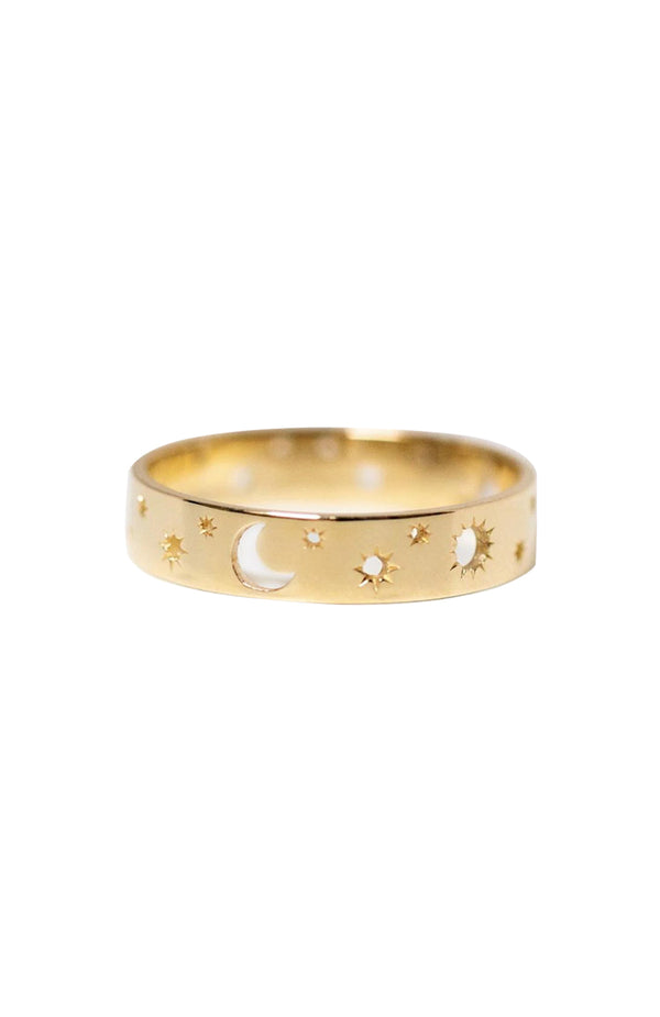 black coral Gold Moon Star Ring