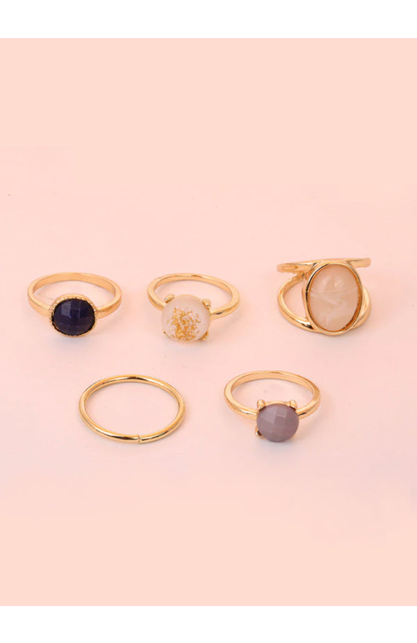 black coral Gold Multi Stone Ring Set