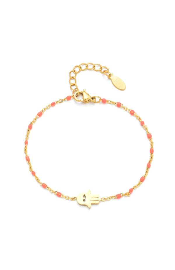 black coral Gold & Pink Hamsa Hand Bracelet