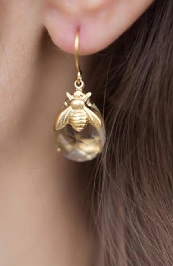 black coral Gold Queen Bee Earrings