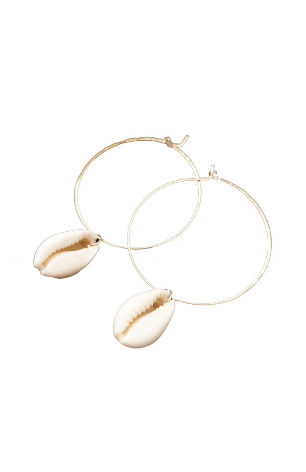 black coral Gold Shell Hoop Earrings