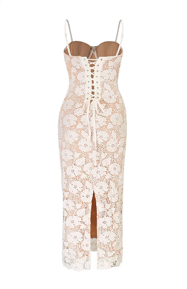 Black Coral Isla Lace Embroidered Maxi Dress White