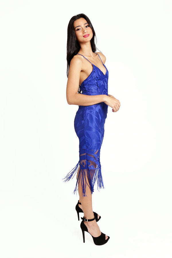Black Coral Lady Luck Fringe Blue Dress