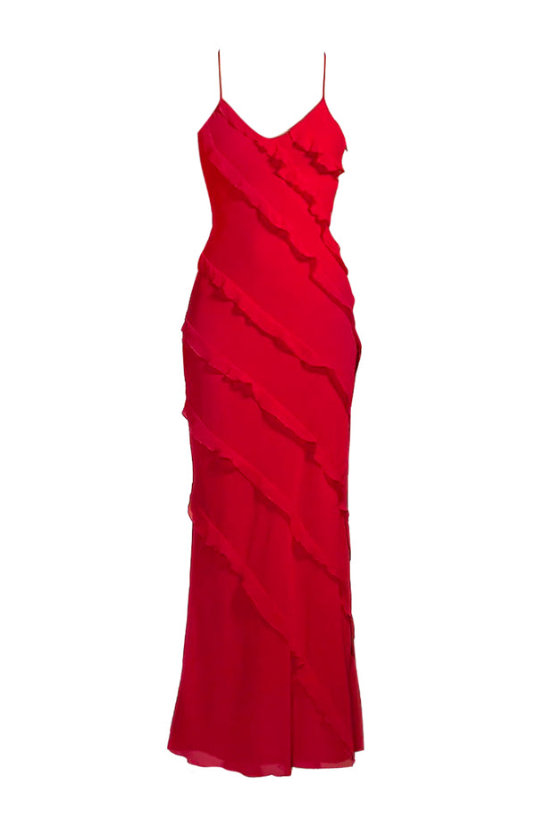 black coral Roshana Ruffle Maxi Dress Red