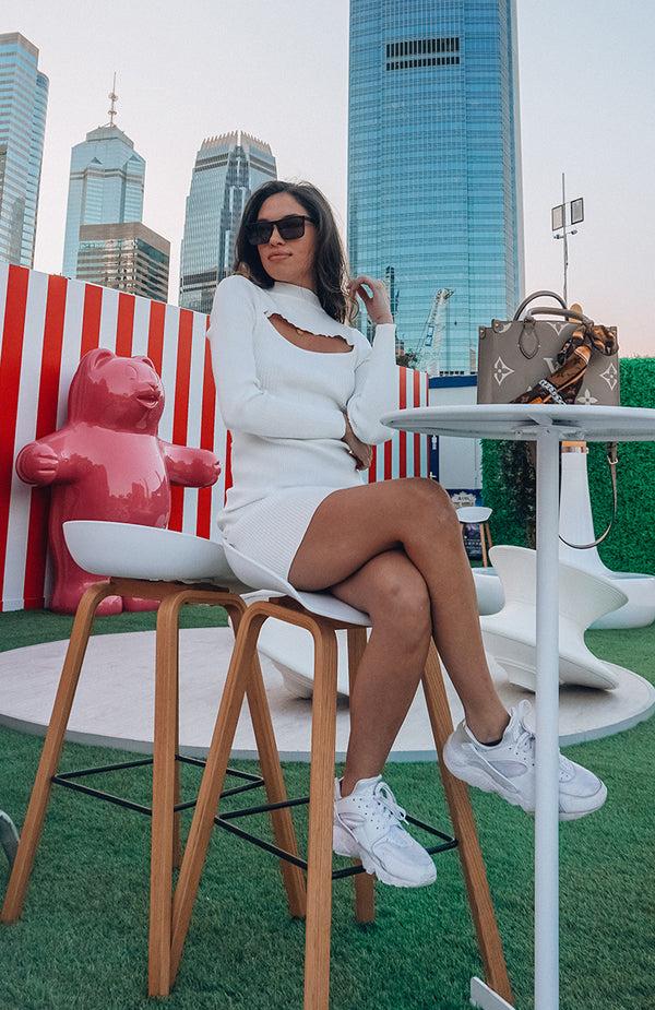 Black Coral Snow Angel Knit Dress White