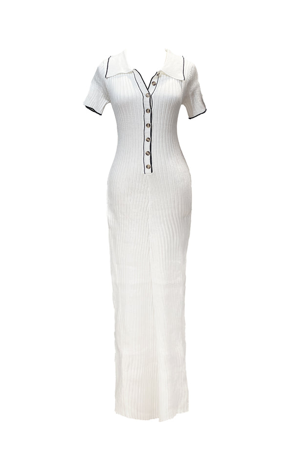 black coral Snowbell Knit Maxi Dress White