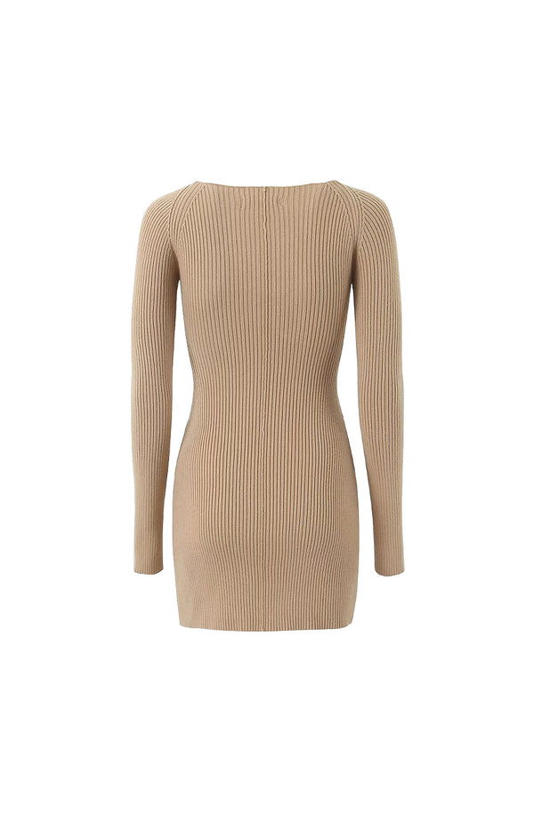 Black Coral Winter Oat Cutout Knit Dress Biege