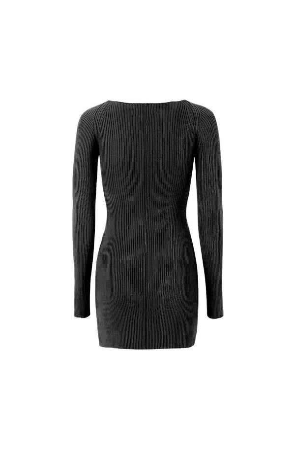 Black Coral Winter Oat Cutout Knit Dress Black