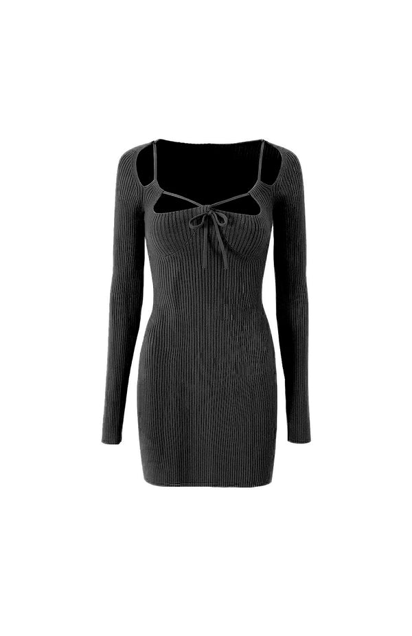 black coral Winter Oat Cutout Knit Dress Black