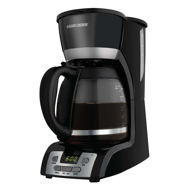 black decker 12-Cup Programmable Coffeemaker; Black with Stainless Steel Accents
