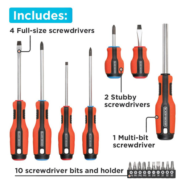 black decker 17 pc. Screwdriver Set Magnetic Color-Coded Handles