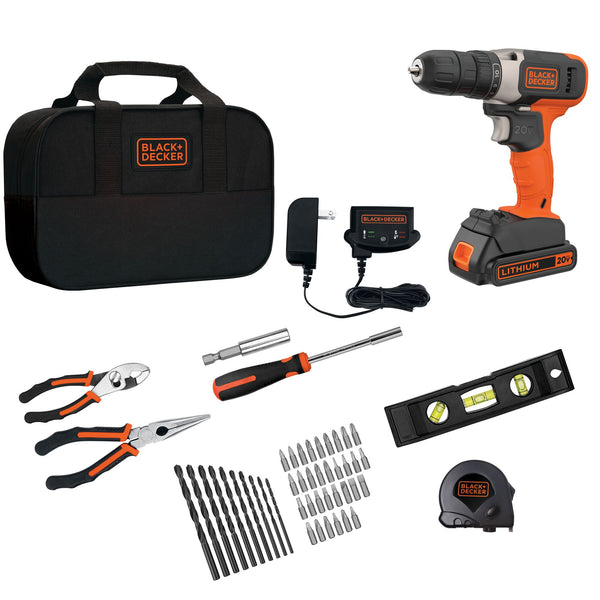 black decker 20V MAX* Cordless Drill With 49-Piece Home Project Kit