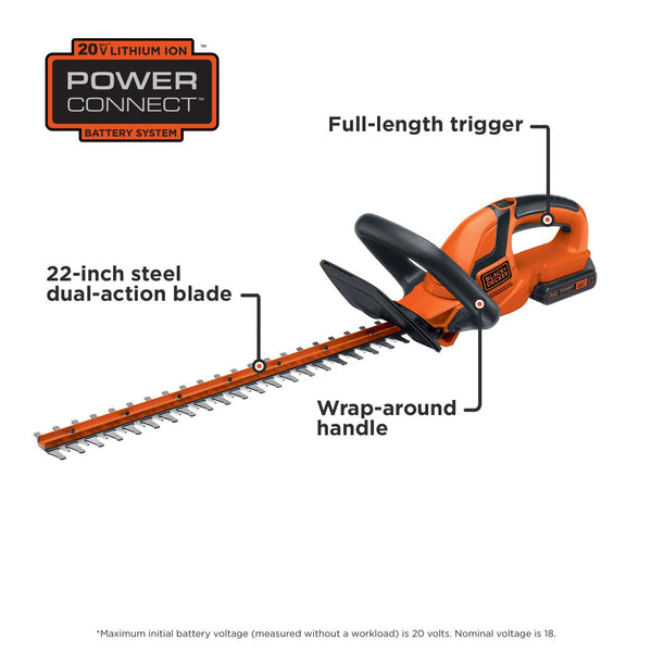 Black Decker 20V MAX* Cordless Hedge Trimmer 22-Inch