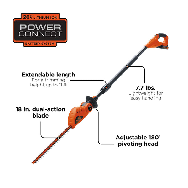 Black Decker 20V MAX* Cordless Pole Hedge Trimmer 18-Inch
