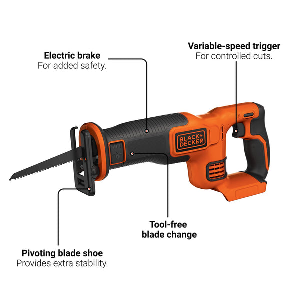 Black Decker 20V MAX* Cordless POWERCONNECT™ 7/8 In. Reciprocating Saw (Tool Only)
