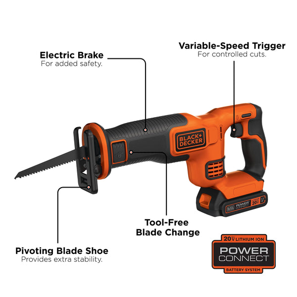 Black Decker 20V MAX* Cordless Variable Speed Reciprocating Saw