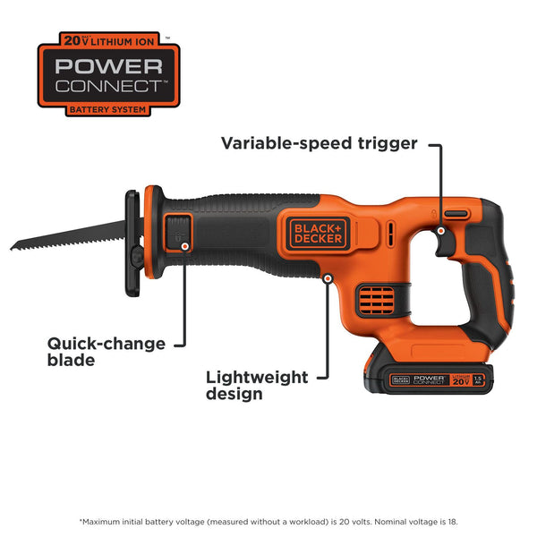 Black Decker 20V MAX* Cordless Variable Speed Reciprocating Saw