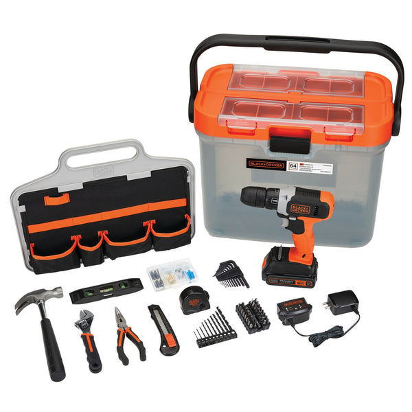 Black Decker 20V MAX* Drill With 64 Pc. Hand Tool And Accessory Home Project Kit