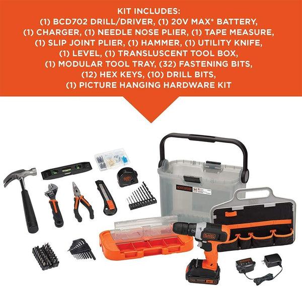 Black Decker 20V MAX* Drill With 64 Pc. Hand Tool And Accessory Home Project Kit