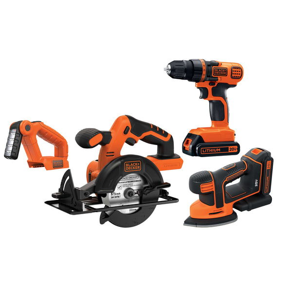 Black Decker 20V MAX* Lithiuim Ion 4 Tool Combo Kit: Drill/Driver Circular Saw MOUSE™ Detail Sander And Light
