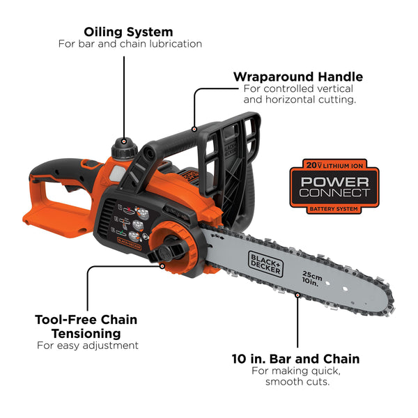 Black Decker 20V MAX* Lithium 10 In. Chainsaw - Battery And Charger Not Included