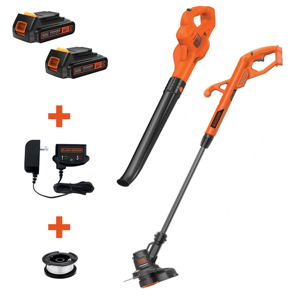 Black Decker 20V MAX* Lithium 10 In. String Trimmer/Edger Hard Surface Sweeper + 2 Battery Combo Kit