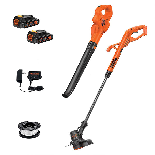 Black Decker 20V MAX* Lithium 10 In. String Trimmer/Edger Hard Surface Sweeper + 2 Battery Combo Kit
