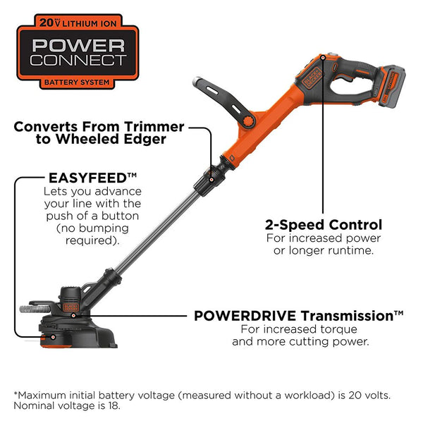 Black Decker 20V MAX* Lithium EASYFEED™ String Trimmer/Edger