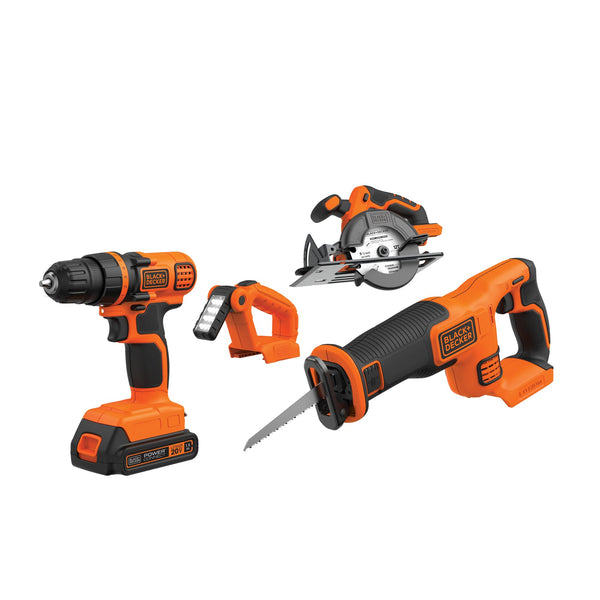 Black Decker 20V MAX* Lithium Ion 4 Tool Combo Kit: Drill/Driver Circular Saw Reciprocating Saw And Work Light