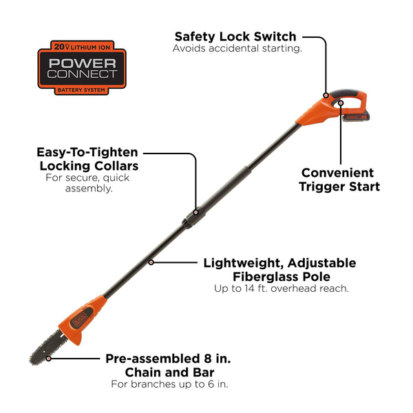 Black Decker 20V MAX* Lithium Pole Pruning Saw - Battery And Charger Not Included