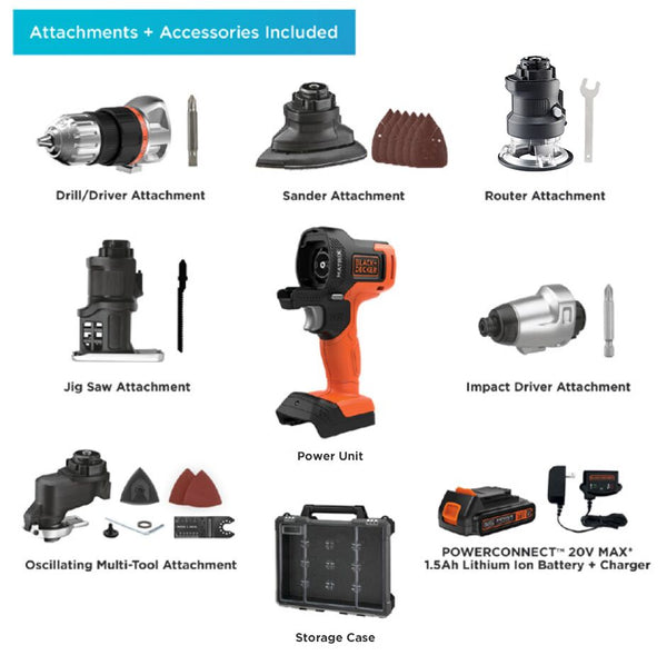 Black Decker 20V MAX* MATRIX™ Drill Power Tool Combo Kit 6-Tool Set Cordless Tool Set
