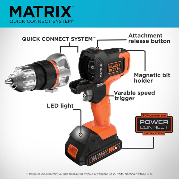 Black Decker 20V MAX* MATRIX™ Drill Power Tool Combo Kit 6-Tool Set Cordless Tool Set