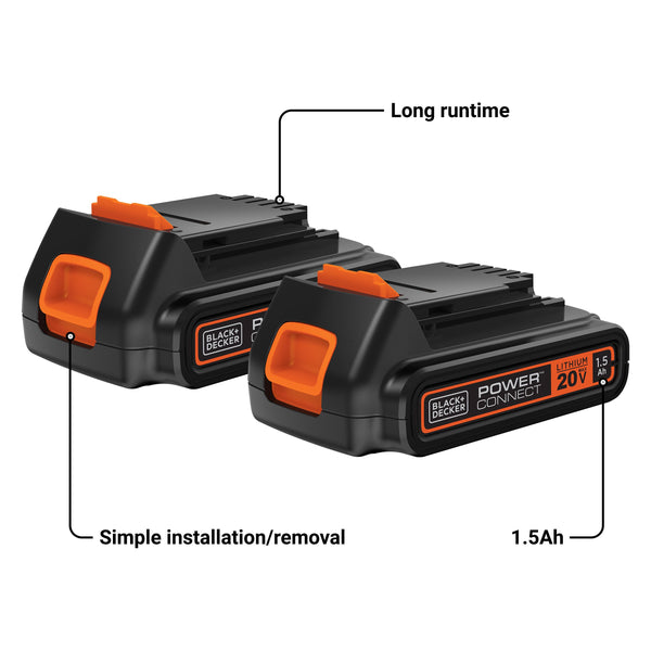 Black Decker 20V MAX* POWERCONNECT™ 1.5 Ah Battery 2-Pack