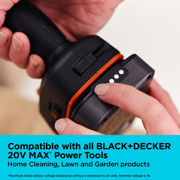Black Decker 20V MAX* POWERCONNECT™ 1.5 Ah Battery With State Of Charge Indicator Light And Charger Combo