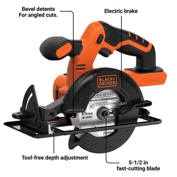 Black Decker 20V MAX* POWERCONNECT™ 5-1/2 In. Cordless Circular Saw Tool Only