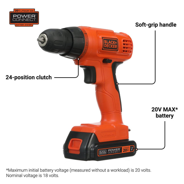 Black Decker 20V MAX* POWERCONNECT™ Cordless Drill Kit + 100 Pc. Kit