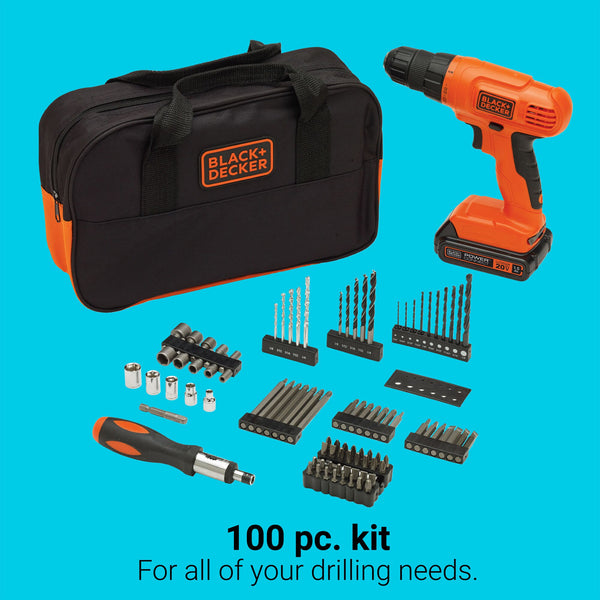 Black Decker 20V MAX* POWERCONNECT™ Cordless Drill Kit + 100 Pc. Kit