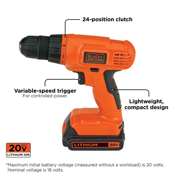 Black Decker 35 Pc. 20V MAX* Cordless Drill/Driver Project Kit