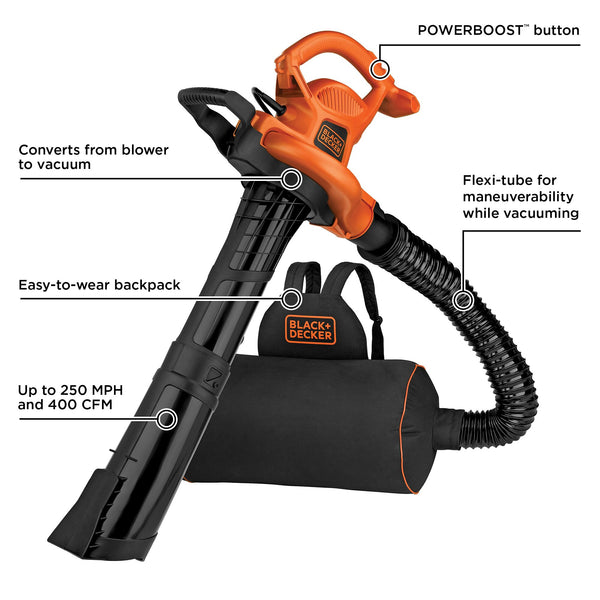 Black Decker 3in1 VACPACK 12 Amp Leaf Blower Vacuum And Mulcher