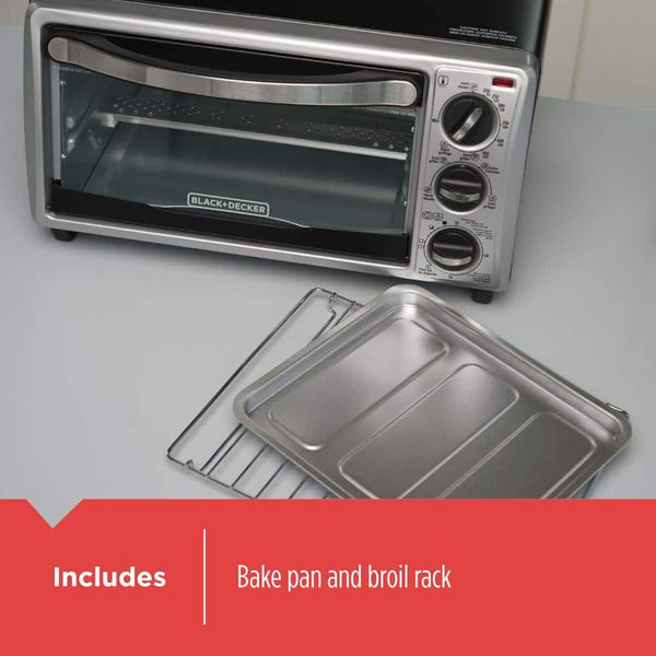 Black Decker 4-Slice Convection Oven; Stainless Steel; Curved Interior Fits A 9 Inch Pizza