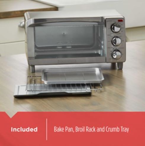 Black Decker 4-Slice Toaster Oven Even Toast 4 Cooking Functions Bake Broil Toast And Keep Warm Removable Crumb Tray Timer