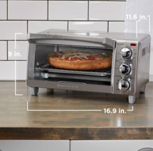 black decker 4-Slice Toaster Oven Even Toast 4 Cooking Functions Bake Broil Toast and Keep Warm Removable Crumb Tray Timer