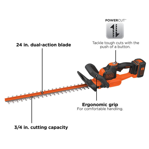 Black Decker 40V MAX* Cordless Hedge Trimmer With POWERCOMMAND™ POWERCUT™ 24-Inch